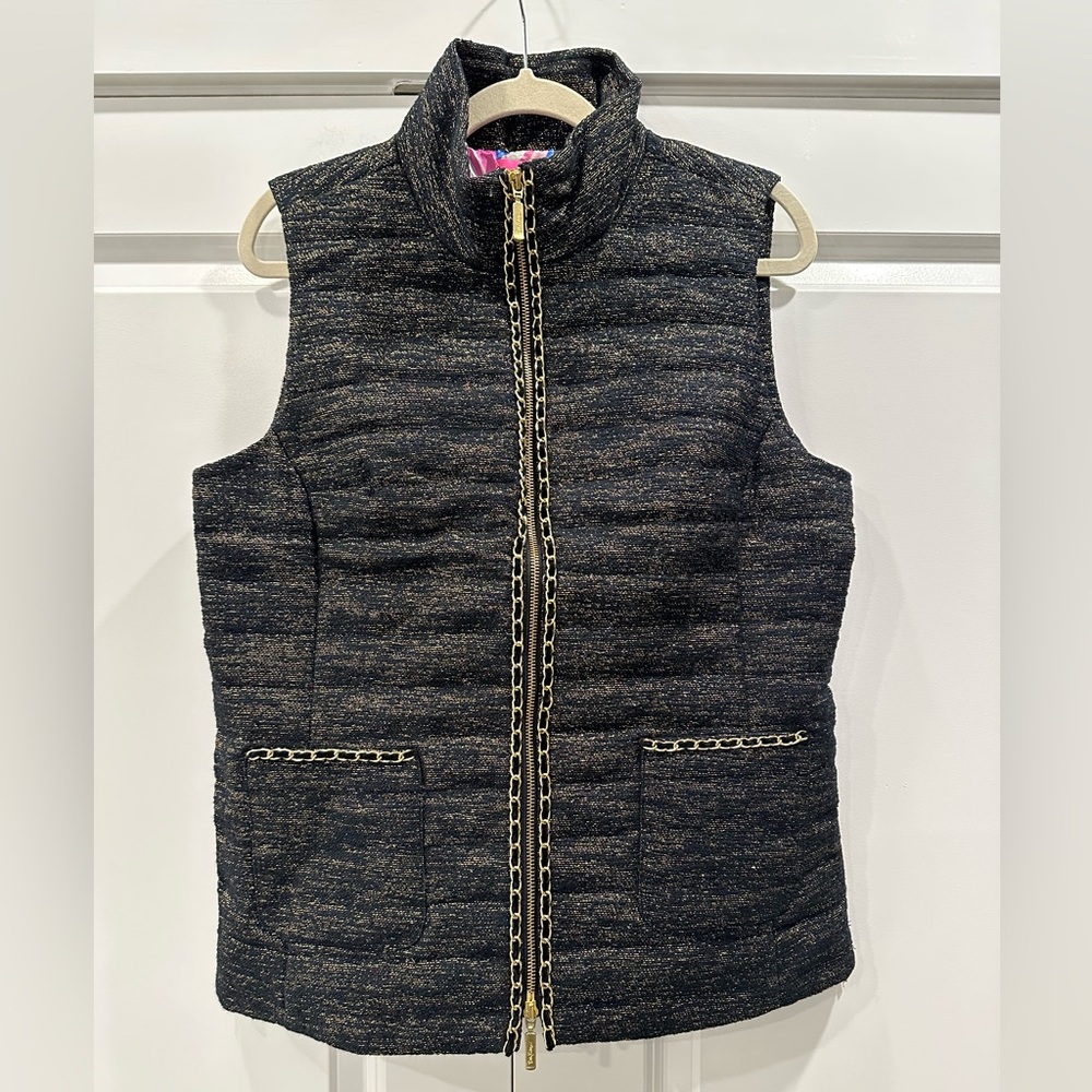 NWT Lilly Pulitzer NOELLA Vest Onyx Resort SIZE XL Black Gold Chain Perfection